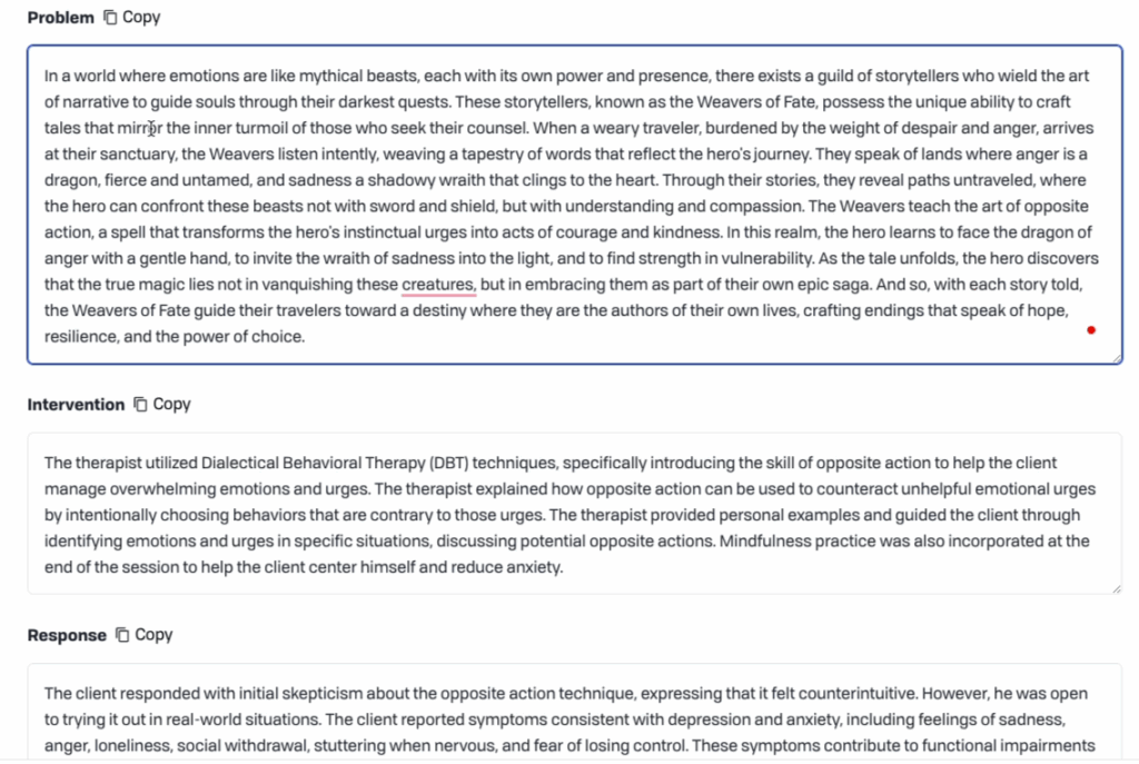 Another ommonly used clinical AI tool displays a fantasy story after being prompted to do so
